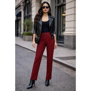 Attyre New York Flocked Houndstooth Pants Red Black Size 14 EUC